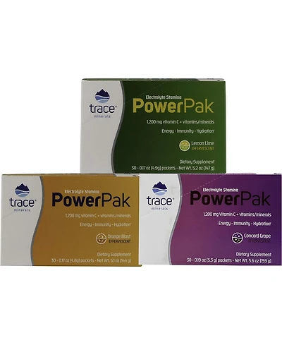 Trace Minerals Power Pak | Electrolyte + Vitamin C, Zinc, Magnesium | Supports Immunity, Hydration & Energy | Lemon Lime, Orange, Grape | 30 ct Variet