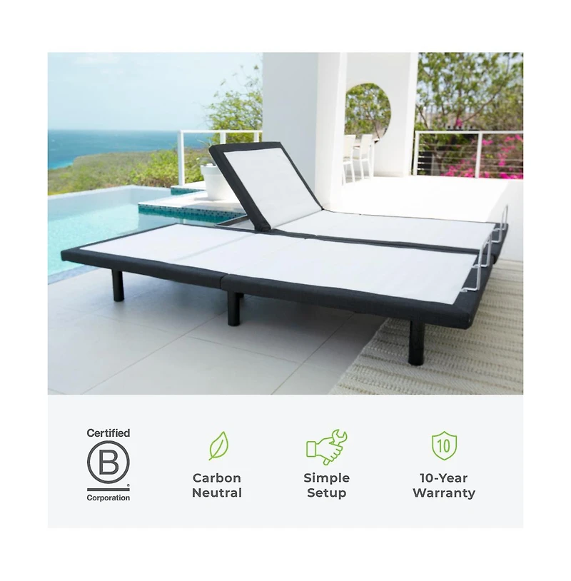 Cariloha Classic Adjustable Mattress Base | Split King | 6", 9", 12" | Viscose Material | Adjustable Height, Quiet Motor, Wireless Remote