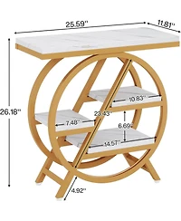 Tribesigns End Table for Living Room, 3-Tier Faux Marble Side Table with Storage, Wood Narrow Sofa Side Table with Geometric Metal Frame, Modern Night