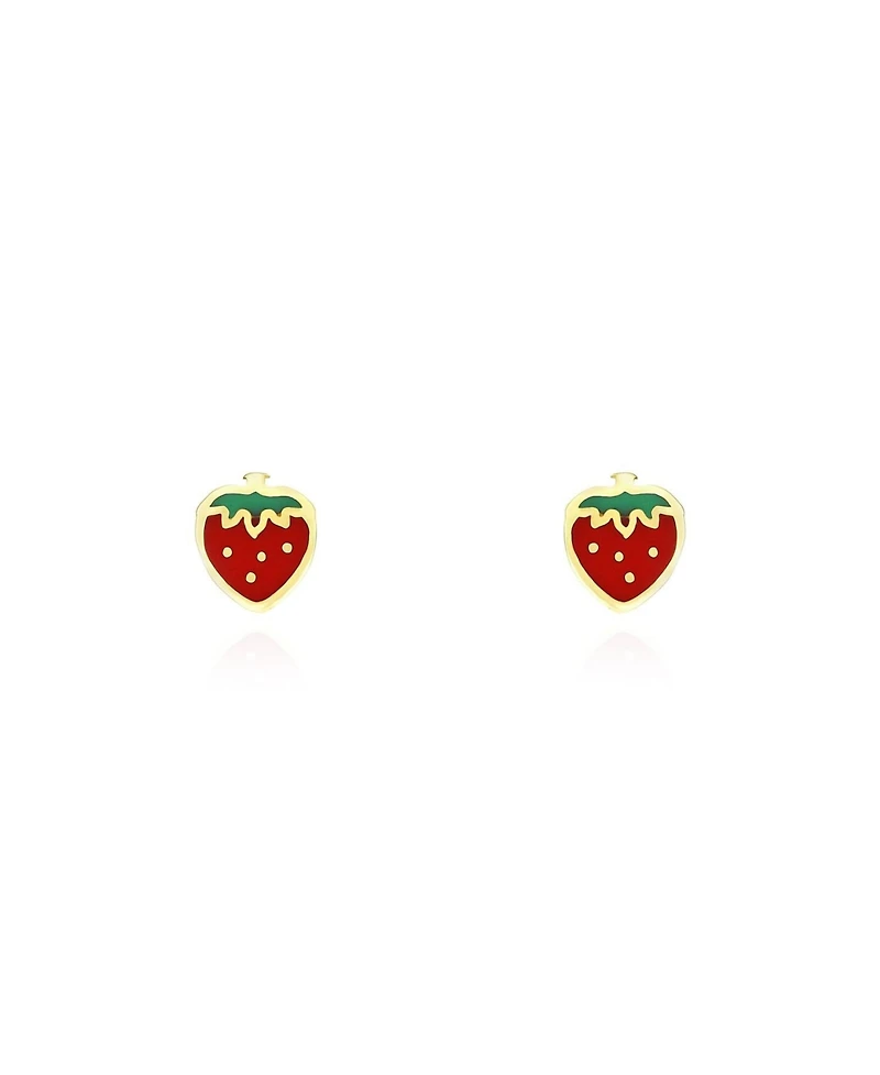 The Lovery Strawberry Enamel Stud Earrings 14K Gold