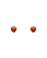 The Lovery Strawberry Enamel Stud Earrings 14K Gold