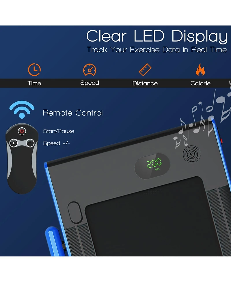 Vebreda 2-in-1 Folding Treadmill with Remote Control and Led Display-Blue