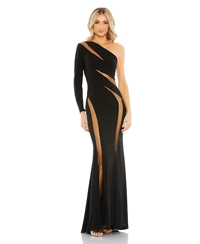 Mac Duggal Women's Ieena Jersey One Shoulder Illusion Cut Out Gown