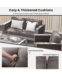 Costway 4 Pcs Aluminum Patio Furniture Set with Thick Cushions & Tempered Glass Tabletop