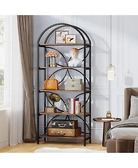 Tribesigns 5-Tier Bookshelf, 75 Inch Tall Arched Bookcase Shelf Storage Organizer, Industrial Book Rack With Metal Frame, Open Standing Display Rack