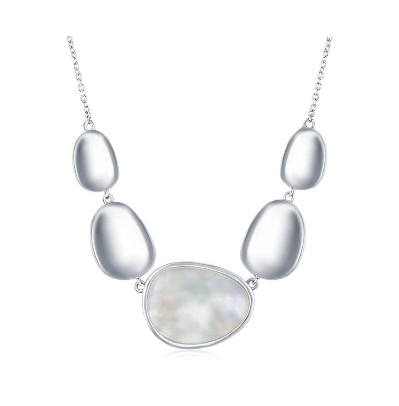 Simona Sterling Silver Shiny Oval Discs with Center Mother of Pearl Necklace