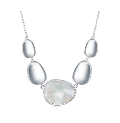 Simona Sterling Silver Shiny Oval Discs with Center Mother of Pearl Necklace
