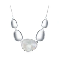 Simona Sterling Silver Shiny Oval Discs with Center Mother of Pearl Necklace