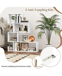 2 Pcs S-shaped Bookshelf Freestanding Stepped Etagere Bookcase with Anti-tipping Kits