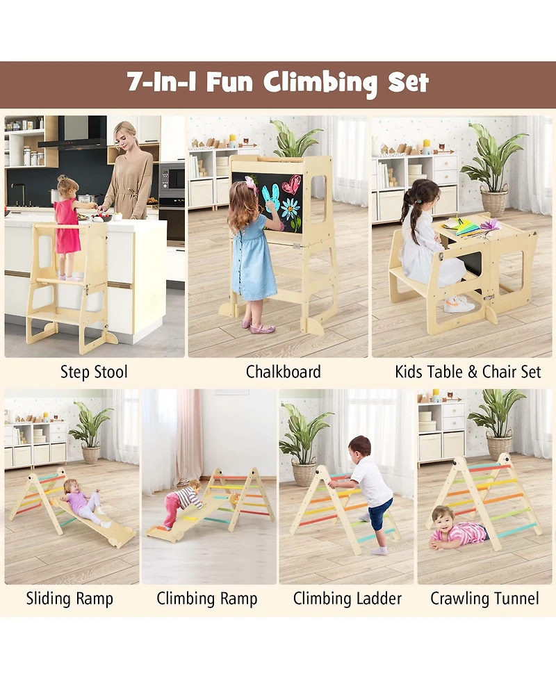 Costway 7-in-1 Toddler Climbing Toy Set with Reversible Ramp Convertible Step Stool