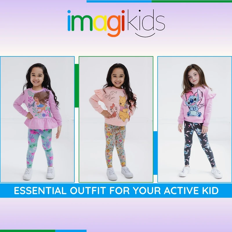 Disney Little Girls Junior Floral Sweatshirt and Leggings Outfit Set to (12 Months - 14-16)