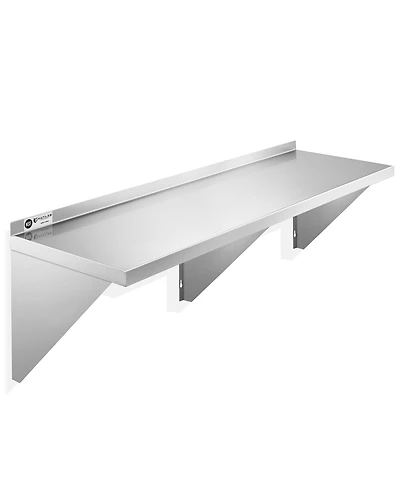Kutler 18" x 60" Stainless Steel Shelf, Nsf Commercial Wall Mount Shelving w/ Backsplash, Floating Metal Mounted Shelves for Restaurant, Kit