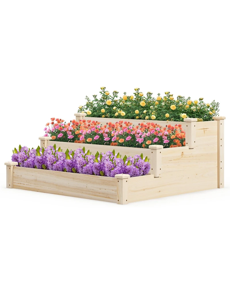 3-Tier Wooden Raised Garden Bed with Open-Ended Base Growing Planter for Backyard