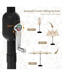 13FT Double-sided Patio Umbrella with Solar Lights Crank Handle Base