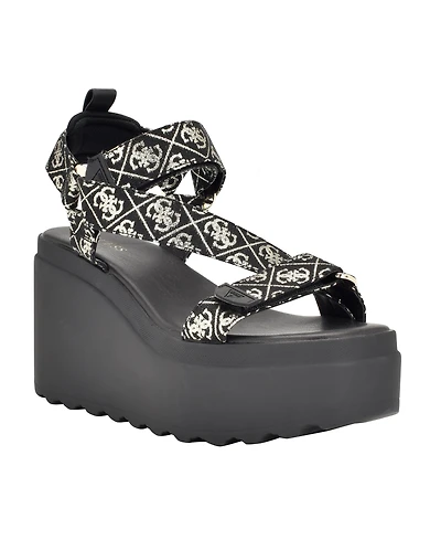 Guess Women's Ocilia Quattro Logo Sport Eva Wedge Strappy Sandals