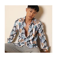 Men's Prussian Blue & Sienna Brown Foliage Strokes Shirt