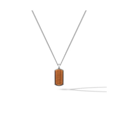 Vincero Men's Tag Pendant Necklace with Tigers Eye and Rhodium-Plated 925 Sterling Silver