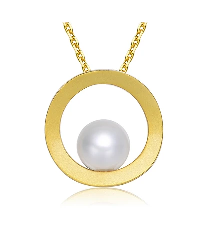 Sterling Silver 14k Gold Plated with Genuine Freshwater Round Pearl Pendant Necklace