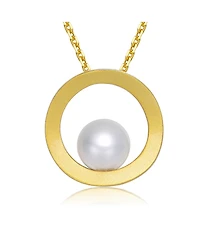 Sterling Silver 14k Gold Plated with Genuine Freshwater Round Pearl Pendant Necklace