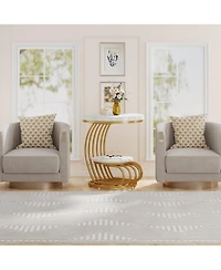 Tribesigns Gold Round End Table: 2 Tiers Side Table Set of 2 with Storage Shelf, Modern White Gold Bedside Nightstand, Metal Faux Marble Accent Table