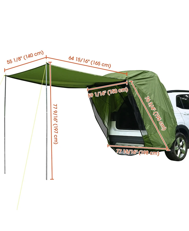 Yescom Universal Tailgate Tent with Pole for Suv/Van/Mpv/Cuv Camping Travel Hatchback Awning Shade Mesh Net Waterproof Green