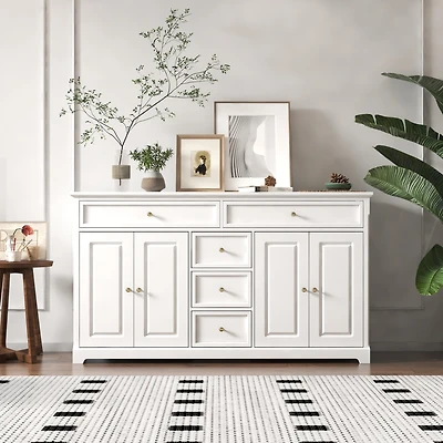 Famapy White Wooden Sideboard Accent Storage Cabinet with Multi-function