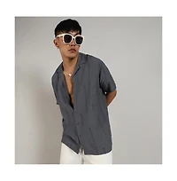 Campus Sutra Men's Ash Grey Embroidered Twist Shirt