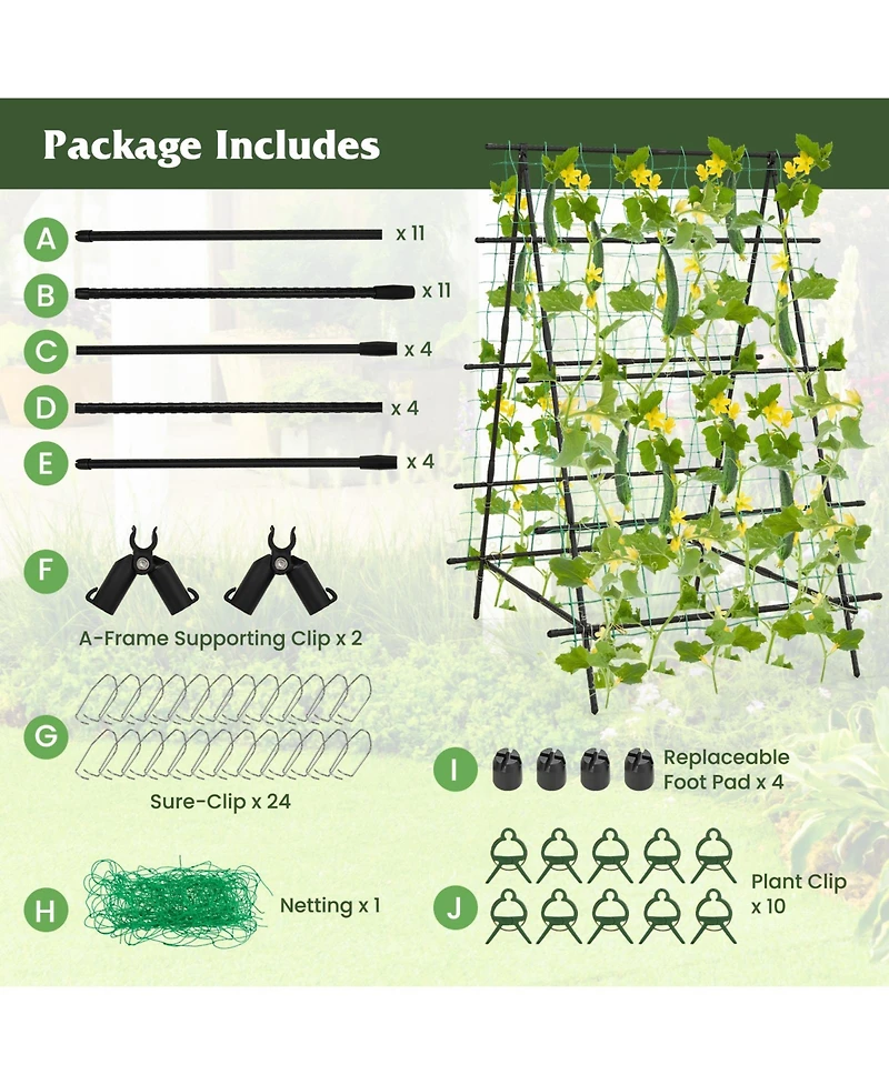 Skonyon A-Frame Garden Cucumber Trellis with Netting for Climbing Plants Outdoor-Black