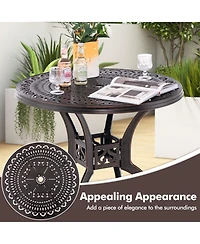 Sugift 31.5 Inch Cast Aluminum Table Patio Round Dining Table with Umbrella Hole
