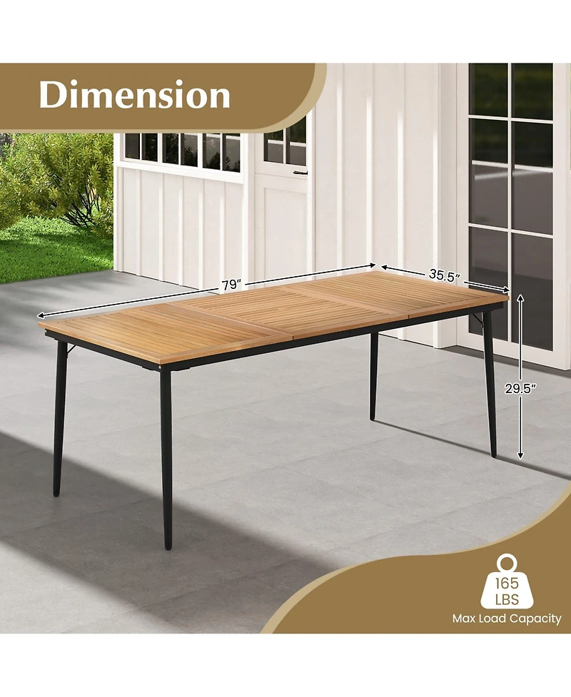Sugift 79 Inch Acacia Wood Outdoor Dining Table for 8 with 1.9 Inch Umbrella Hole