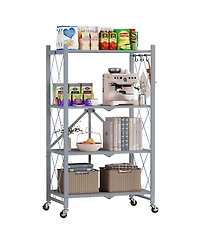 Sugift 4-Tier Folding Storage Shelves Metal Folding Shelves with Wheels, 600Lbs Capacity, Grey