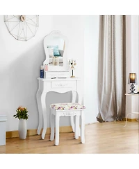 Sugift Makeup Dressing Table and Bench 3 Drawers and Cushioned Stool for Girls