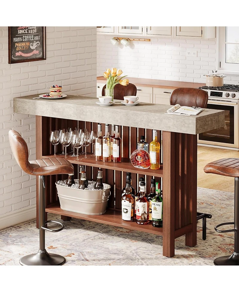 Tribesigns 63-Inch Large Home Bar Unit, Modern 2-Tier Bar Table with Footrest, Corner Mini Coffee Bar Cabinet for Home Kitchen Pub, Dining Room, Livin