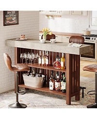 Tribesigns 63-Inch Large Home Bar Unit, Modern 2-Tier Bar Table with Footrest, Corner Mini Coffee Bar Cabinet for Home Kitchen Pub, Dining Room, Livin