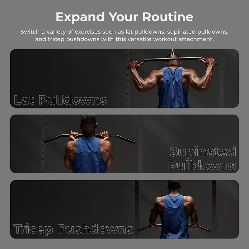 Sunny & Health Fitness Lat Pulldown Bar Attachment for Pulley Cable Machine, Up to 300LBs Support