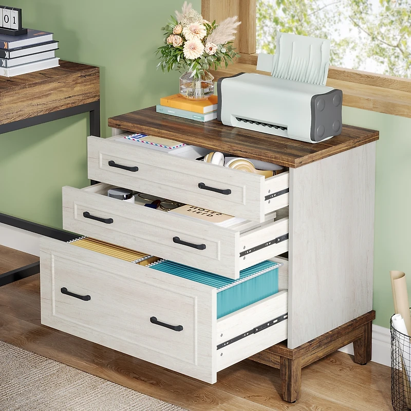 Tribesigns 3-Drawer File Cabinet, Lateral Filing Cabinet for A4/Letter/Legal Size, Wood Office Storage Cabinet Printer Stand for Home Office, Living R