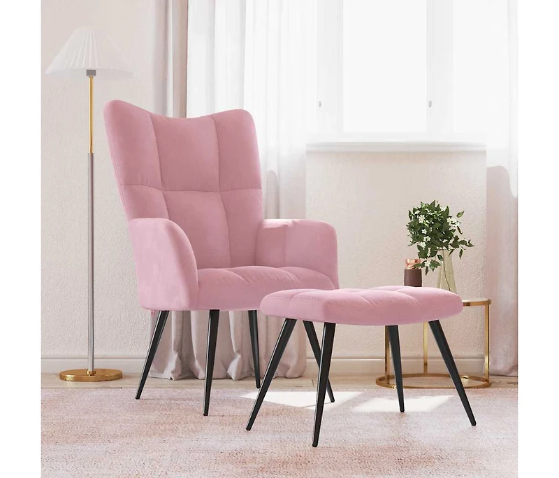 Relaxing Chair with a Stool Pink Velvet