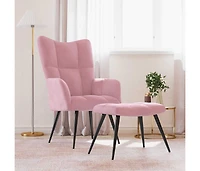 Relaxing Chair with a Stool Pink Velvet