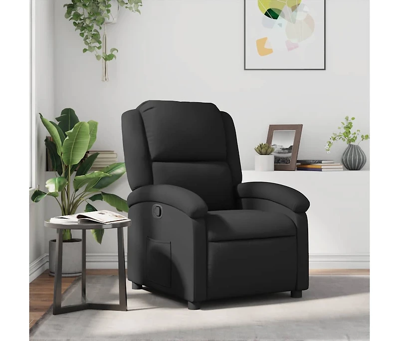 Recliner Chair Black Real Leather