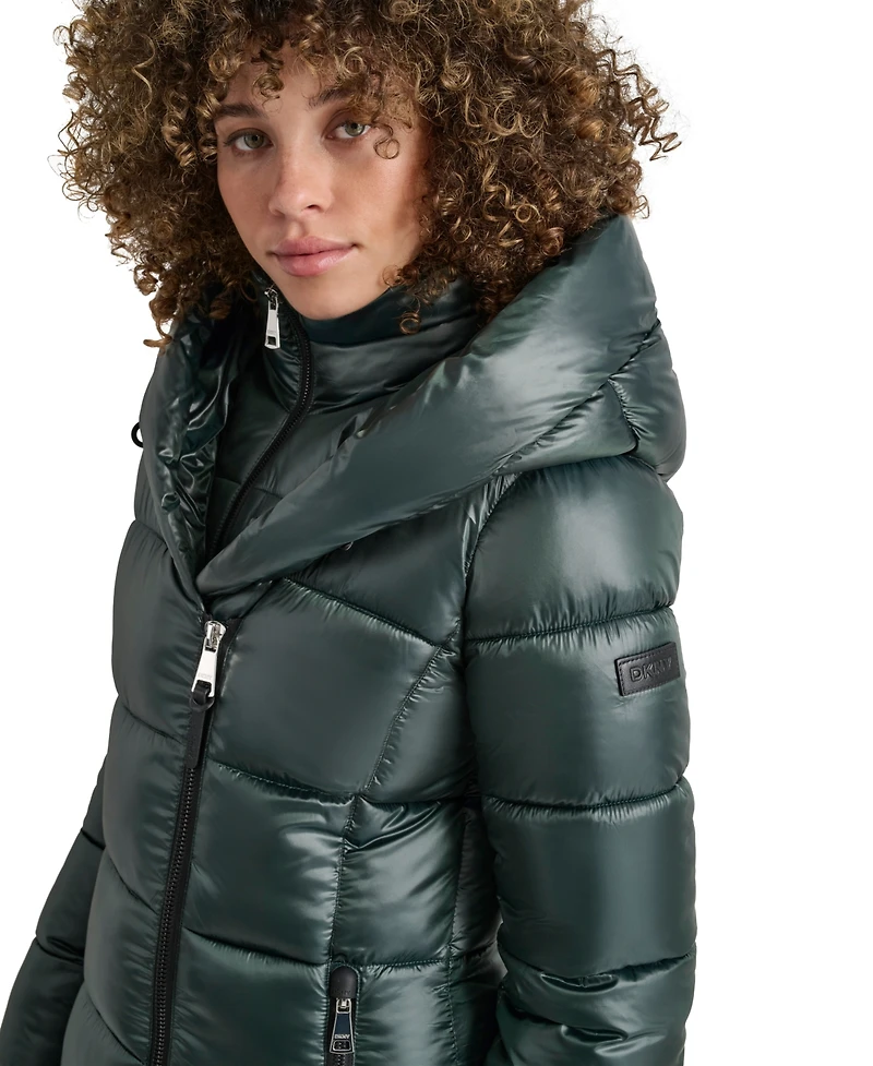 Dkny Women's Bibbed Shawl-Collar Packable Shine Puffer Coat