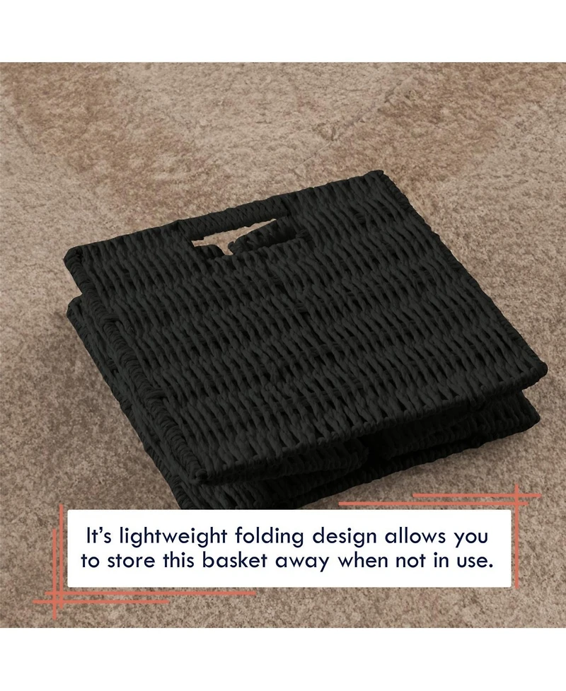 Ornavo Home Collapsible Paper Wicker 13 Inch Square Storage Cube Bin Basket - 2 Pack
