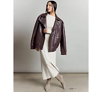 Kenneth Cole Women's Faux-Leather Oversized Raw-Edge Moto Jacket