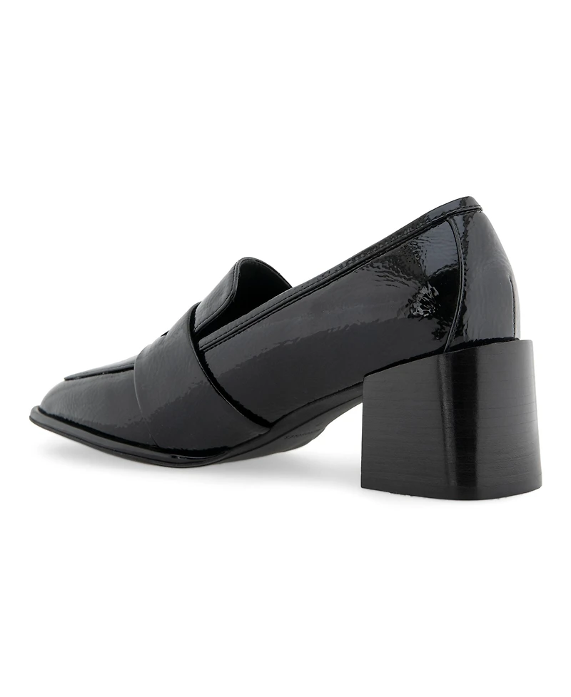 Aerosoles Women's Arnett Block Heel Loafers - Black Patent Crinkled Faux Leather
