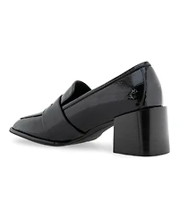 Aerosoles Women's Arnett Block Heel Loafers - Black Patent Crinkled Faux Leather