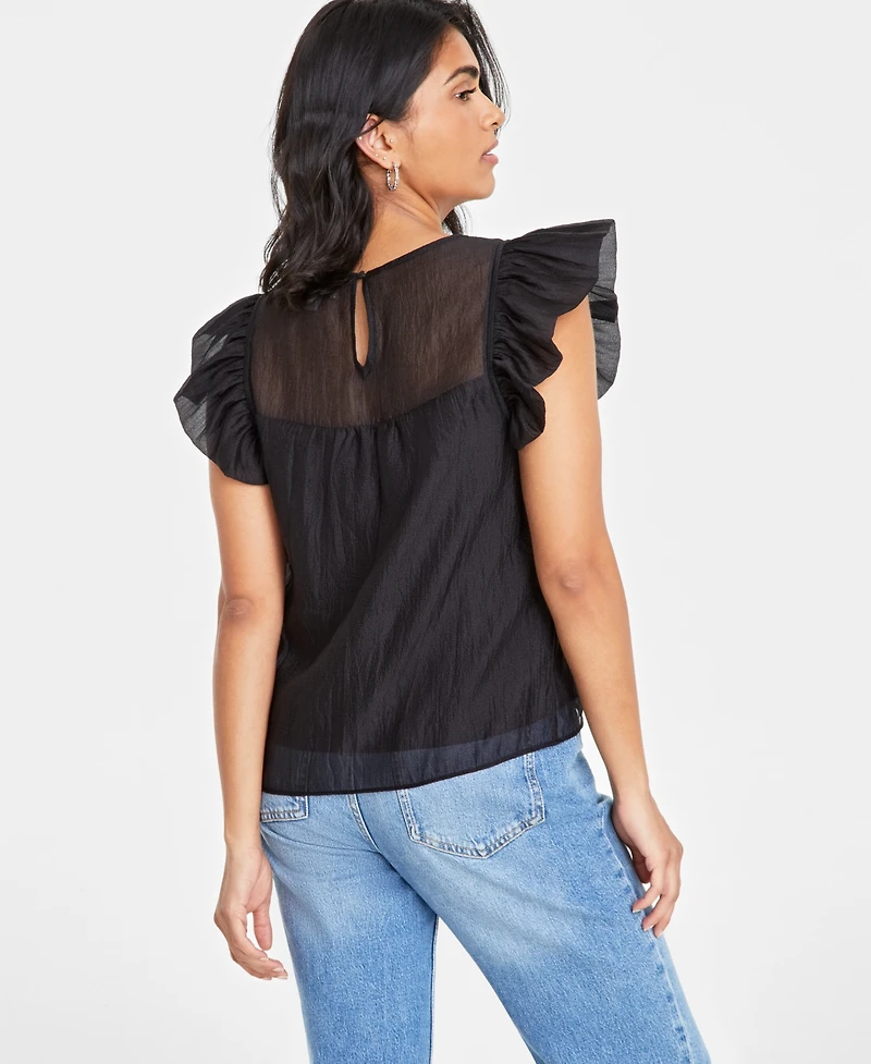 On 34th Women's Sheer Ruffle Sleeve Top, Created for Macy's