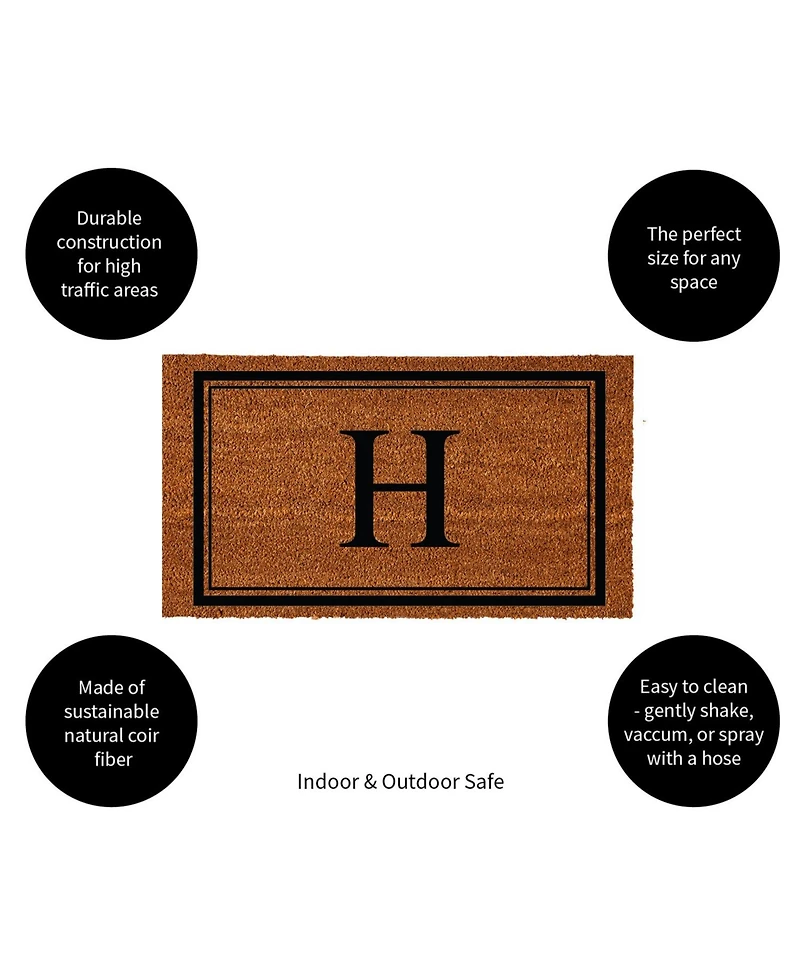 Evergreen Monogram Indoor Outdoor 100% Natural Coir Doormat 28" x 16" | Letter "H"