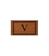 Evergreen Monogram Indoor Outdoor 100% Natural Coir Doormat 28" x 16" | Letter "V"