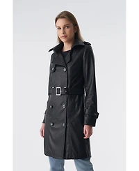 Furniq Uk Women's Genuine Leather Trench Coat, Black