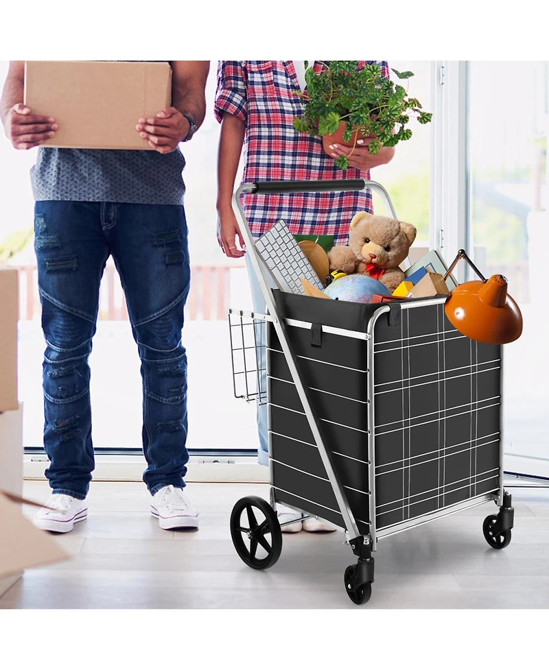 Inolait Folding Shopping Cart with Waterproof Liner Wheels and Basket