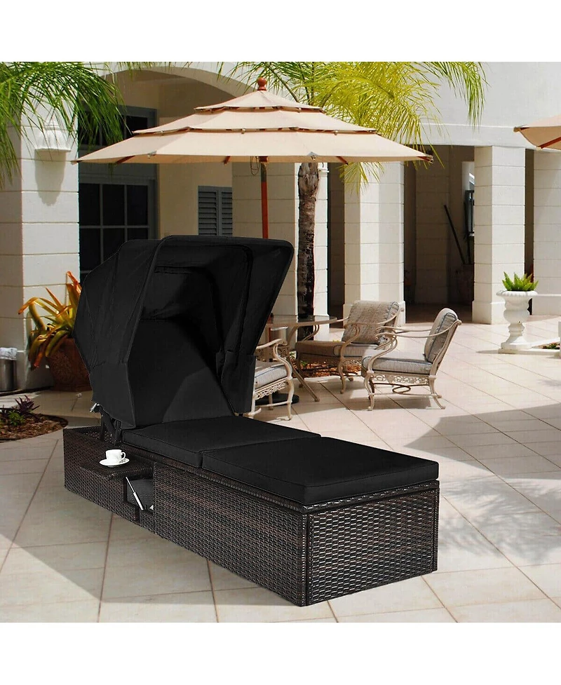 Outdoor Adjustable Cushioned Chaise Lounge Chair with Folding Canopy